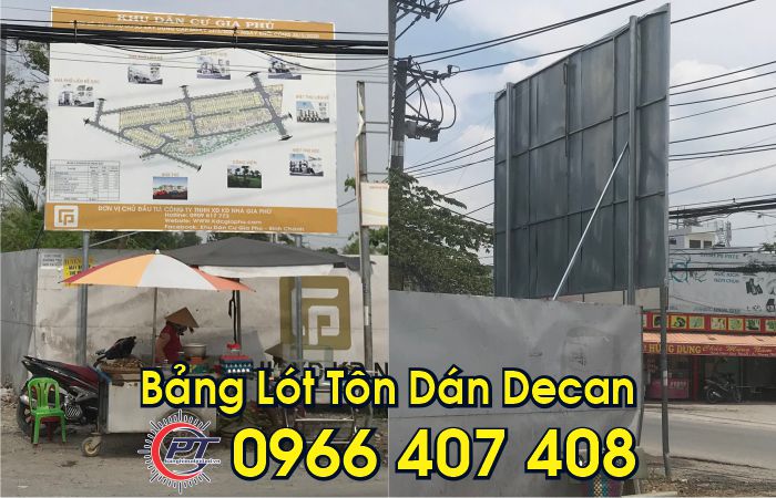 giá bảng hiệu lót tôn dán decan