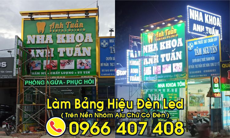 làm bảng hiệu led - trên nền nhôm alu chữ nổi đèn led