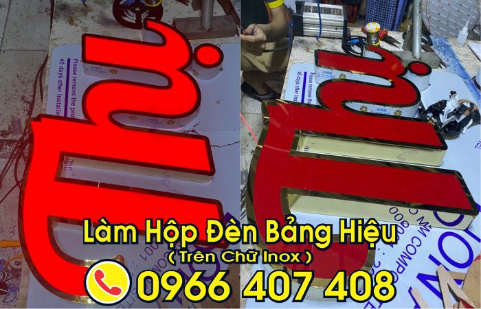 làm hộp đèn bảng hiệu - trên chữ kim loại inox