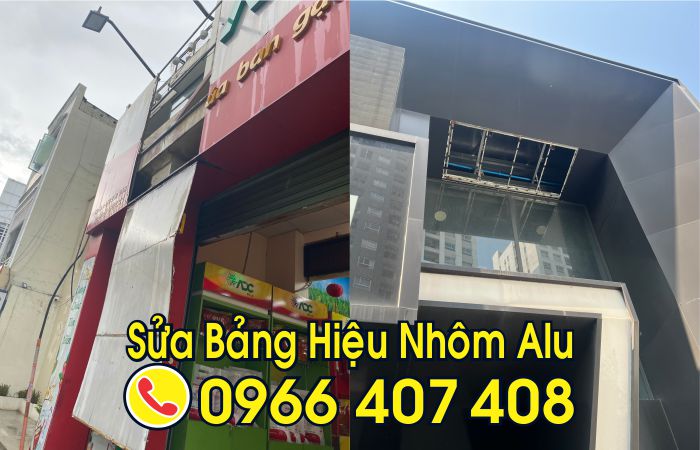 sửa bảng hiệu nhôm alu rơi - bung keo