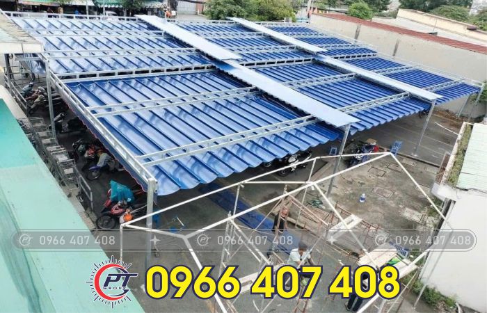 giá thi công mái bạt xếp bạt kéo cho bãi xe bệnh viện, trường học