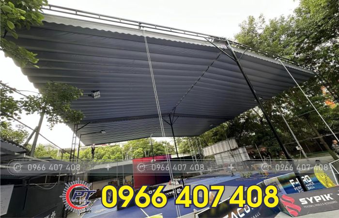 làm mái xếp mái hiên mái kéo cho sân pickleball, sân cầu lông