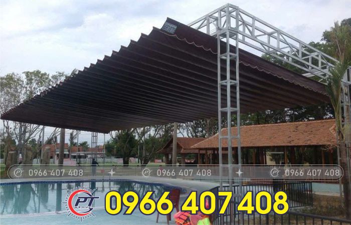 làm mái xếp mái hiên mái kéo sân thượng - bể bơi