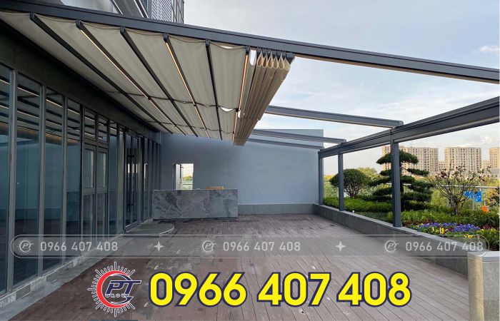 mái xếp - bạt kéo tự động - thi công mái bạt xếp bạt kéo giá rẻ