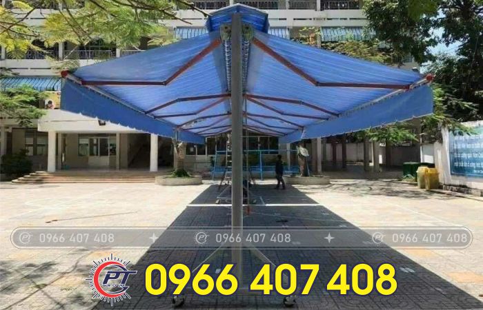 thi công mái bạt xếp bạt kéo di động trường học, bệnh viện