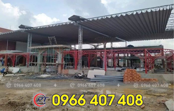 thi công mái bạt xếp bạt kéo giá rẻ cho nhà hàng