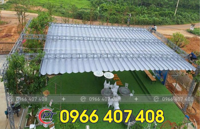 thi công mái bạt xếp bạt kéo giá rẻ sân vườn - sân sau