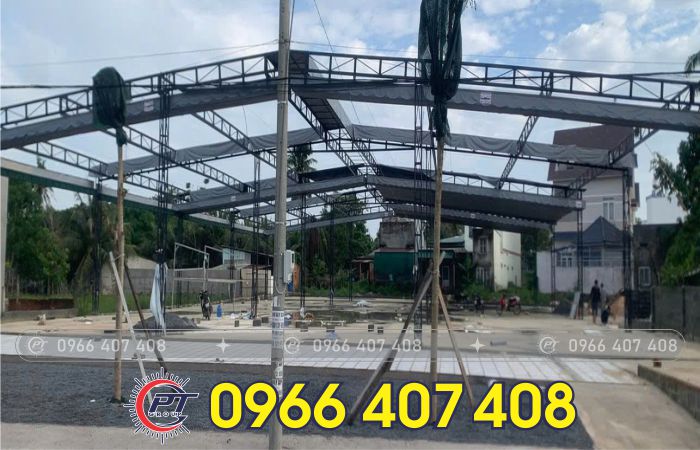 thi công mái bạt xếp bạt kéo