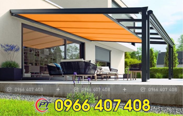 thi công mái xếp bạt kéo tại hồ chí minh - mái xếp mái hiên bạt kéo tự động