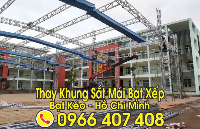 sửa khung sắt mái bạt xếp bạt kéo