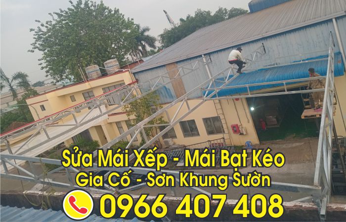 sửa mái bạt xếp bạt kéo - gia cố sơn khung sườn cũ