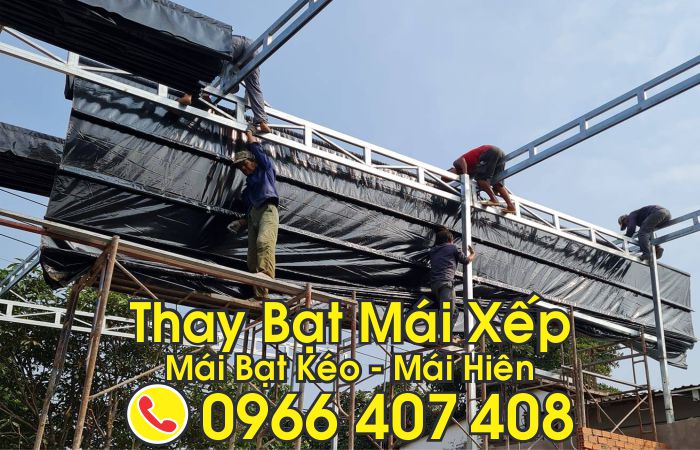 thay bạt mái xếp mái kéo