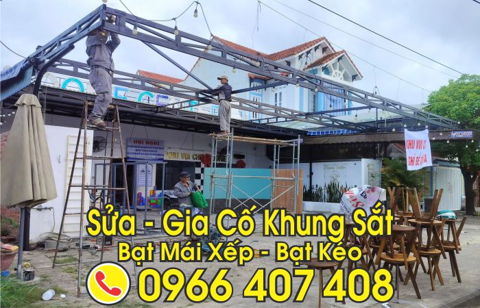 thay khung sắt mái bạt xếp bạt kéo